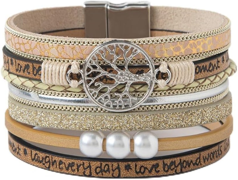 Rantanto Braid Leather Wrap Bracelet Trendy Stackable Crystal Cuff Boho Gold Heart Bracelet Jewelry Gift For Women - Image 1